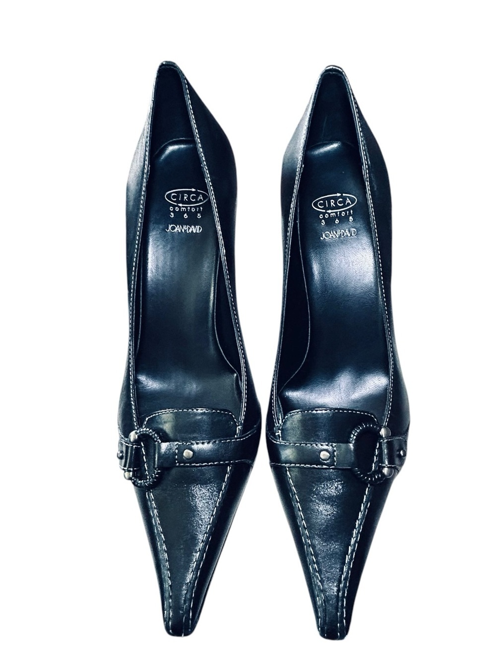 Circa Comfort Black Pointed Leather Buckle Pumps